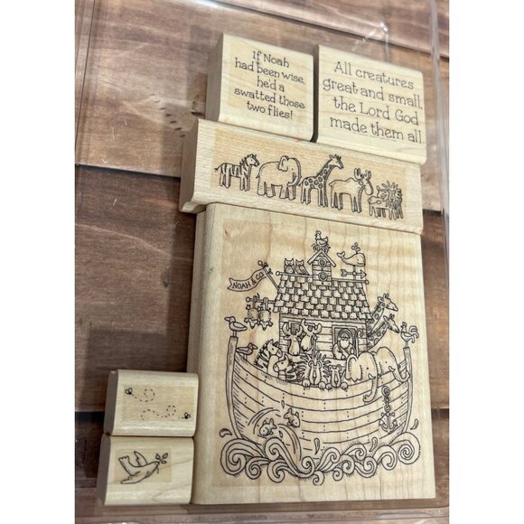 Stampin' Up! Noah & Co Noahs Ark Wood Mounted Stamp set of 6 Bible two by two - Picture 1 of 5